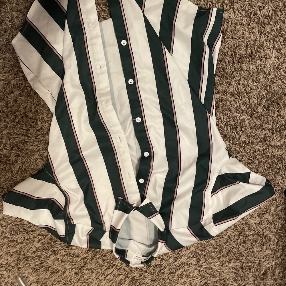 Quirky green and white striped button up